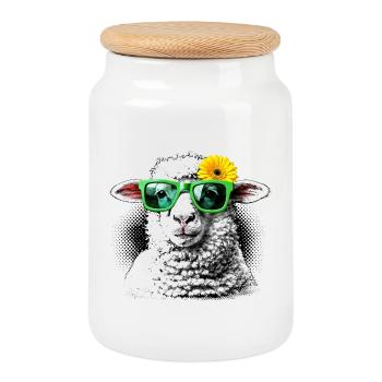 Modern Sheep – Flower Gerbera Sunglasses Art - Cookie Jar with Wooden Lid - white - Front