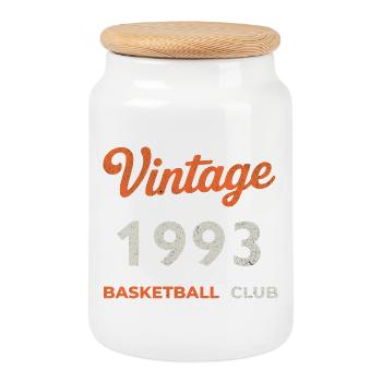 Millésime 1993 – Année de naissance rétro du Basketball Club - Boîte à biscuits avec couvercle en bois - blanc - Devant