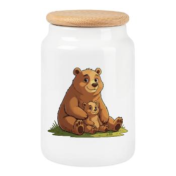 Douce maman ourse avec un petit - Boîte à biscuits avec couvercle en bois - blanc - Devant