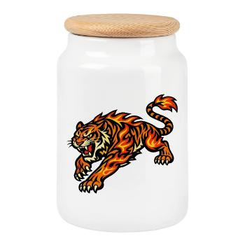 Tigre de Feu – Animal des Flammes - Boîte à biscuits avec couvercle en bois - blanc - Devant