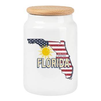 Florida United States Vintage USA Souvenir - Cookie Jar with Wooden Lid - white - Front