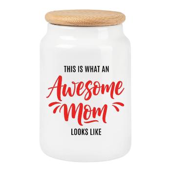 Voilà à quoi ressemble une super maman : cadeau de maman - Boîte à biscuits avec couvercle en bois - blanc - Devant