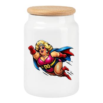 Superhéroïne Rétro Glam Poppig - Boîte à biscuits avec couvercle en bois - blanc - Devant