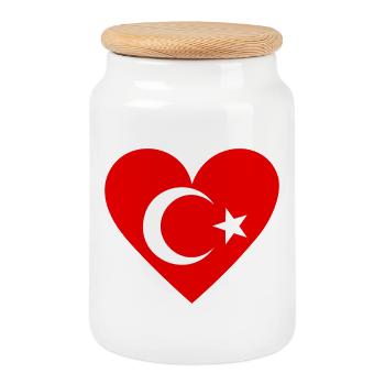 Herz mit Türkischer Flagge - Keksdose mit Holzdeckel - Weiß - Vorne
