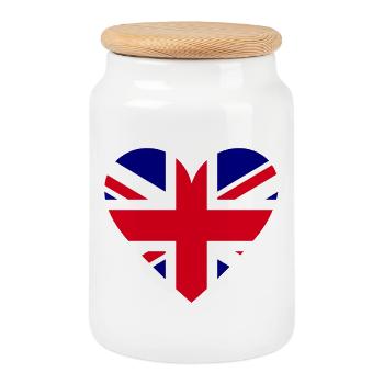 Heart Flag Great Britain - Cookie Jar with Wooden Lid - white - Front