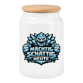 Eisgolem Grafik & Winter-Spruch: Mächtig schattig - Keksdose mit Holzdeckel - Weiß - Vorne