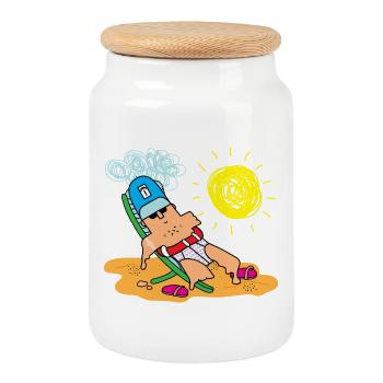 Sunny Beach Lounger Cartoon - Keksdose mit Holzdeckel - Weiß - Vorne