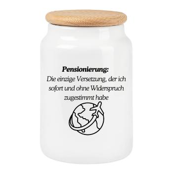 Endlich Pension - Keksdose mit Holzdeckel - Weiß - Vorne