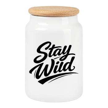 Stay wild - Cookie Jar with Wooden Lid - white - Front