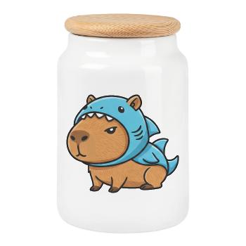Mignon Carnaval de Hamster Capybara et cochons d’Inde - Boîte à biscuits avec couvercle en bois - blanc - Devant