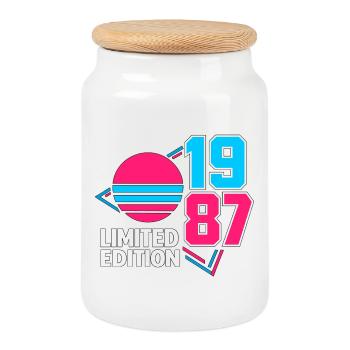 Birthday Woman 40 born in December 1985 - Cookie Jar with Wooden Lid - white - Front