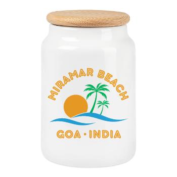 MIRAM BEACH, GOA, INDIEN - Keksdose mit Holzdeckel - Weiß - Vorne