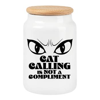 Catcalling is not a compliment - Cookie Jar with Wooden Lid - white - Front