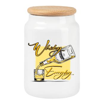 Whiskey Everyday Pour Art - Cookie Jar with Wooden Lid - white - Front