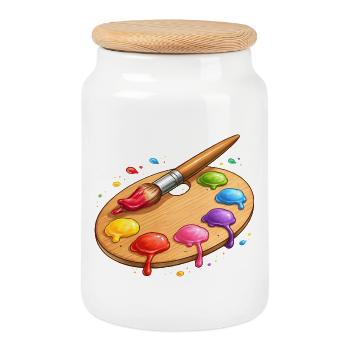 Color palette with brush illustration - Cookie Jar with Wooden Lid - white - Front