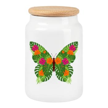Papillon tropical des feuilles - Boîte à biscuits avec couvercle en bois - blanc - Devant