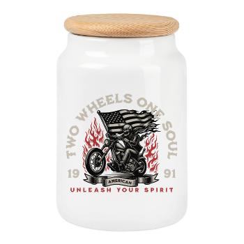 Biker Patriot American Fury - Cookie Jar with Wooden Lid - white - Front