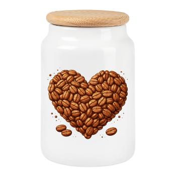Herz aus Kaffeebohnen Illustration  - Keksdose mit Holzdeckel - Weiß - Vorne