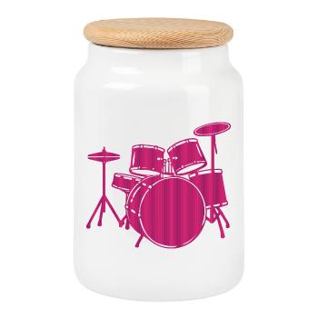Graphisme de l’amateur de musique du set de batterie rose - Boîte à biscuits avec couvercle en bois - blanc - Devant