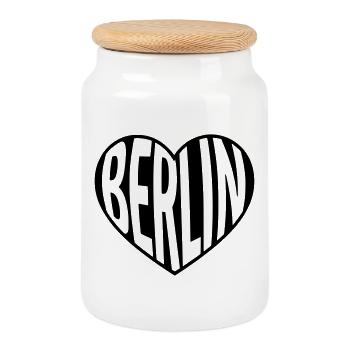 Berlin Herz Typo - Keksdose mit Holzdeckel - Weiß - Vorne