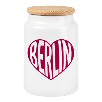 Berlin Heart Typography - Cookie Jar with Wooden Lid - white - Front