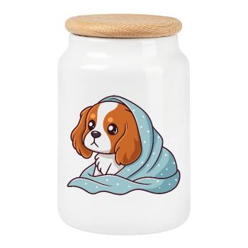 Beagle in Blau gewickelt - Keksdose mit Holzdeckel - Weiß - Vorne