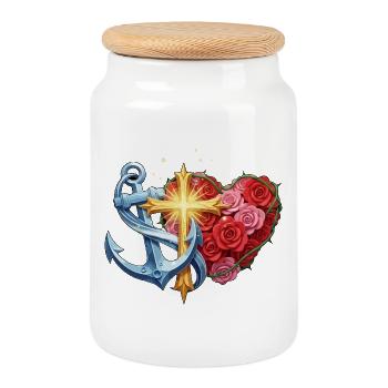 Espoir, foi et amour - Boîte à biscuits avec couvercle en bois - blanc - Devant
