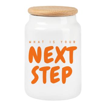 Next Step Orange Font, Next Step - Cookie Jar with Wooden Lid - white - Front