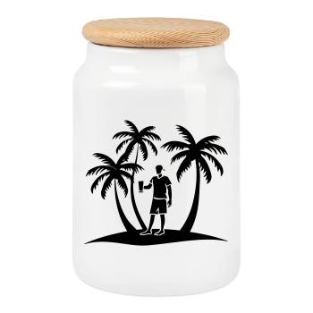 Silhouette de la visite des palmiers de vacances - Boîte à biscuits avec couvercle en bois - blanc - Devant