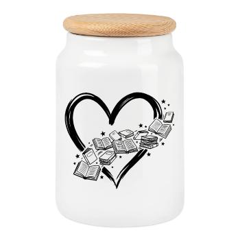 Book Lover T-shirt: Heart of Books Design, Reading - Cookie Jar with Wooden Lid - white - Front
