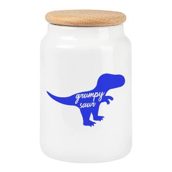 Grumpysaurier lustiger Dinosaurier-T-Rex-Silhouette - Keksdose mit Holzdeckel - Weiß - Vorne