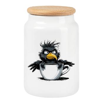 Morning grouch coffee no desire raven bad mood - Cookie Jar with Wooden Lid - white - Front