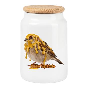 Cheese Spätzle Spatz Funny Swabian Saying for - Cookie Jar with Wooden Lid - white - Front