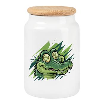 Tirage de dessins animés Crocodile Groove - Boîte à biscuits avec couvercle en bois - blanc - Devant