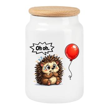 Cute hedgehog gift idea with humor - Cookie Jar with Wooden Lid - white - Front