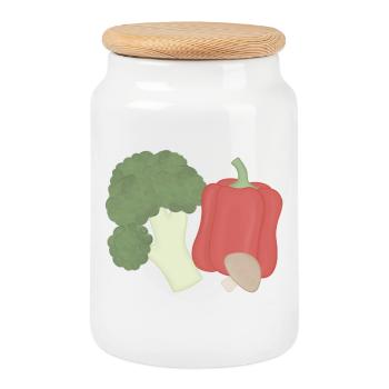 Trio de légumes brocoli poivre champignons - Boîte à biscuits avec couvercle en bois - blanc - Devant