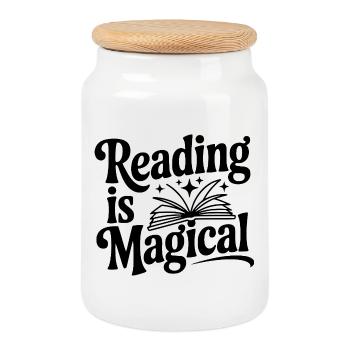 Reading is Magical - Cookie Jar with Wooden Lid - white - Front