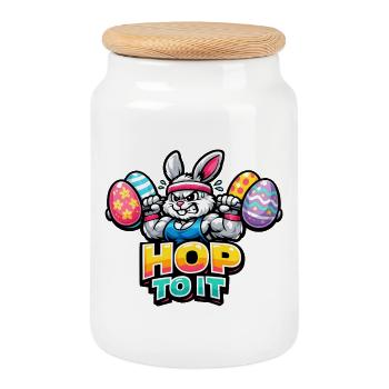 Pumpernickel Easter Gym Fitness - Cookie Jar with Wooden Lid - white - Front