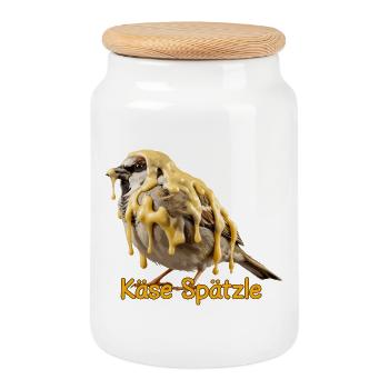 Cheese Spätzle Spatz Funny Swabian Cheese - Cookie Jar with Wooden Lid - white - Front