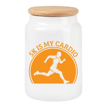 Running 5K Is My Cardio Marathon Runner Gift - Cookie Jar with Wooden Lid - white - Front