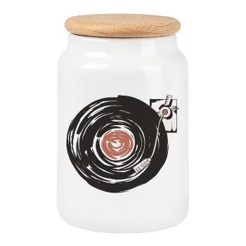 Disques vinyles rétro - Boîte à biscuits avec couvercle en bois - blanc - Devant
