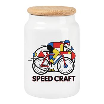 Speed Craft Bauhaus Vintage Cyclist Art - Cookie Jar with Wooden Lid - white - Front