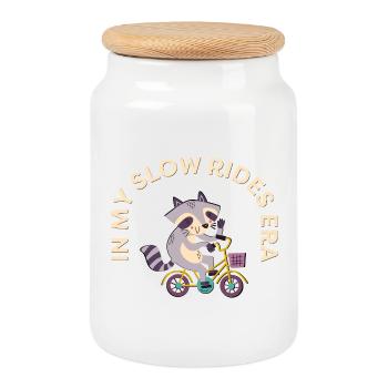 In My Slow Rides Era – Cute Bike Saying - Cookie Jar with Wooden Lid - white - Front