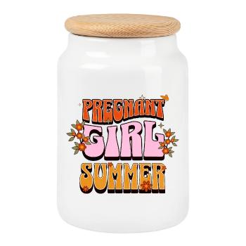 Pregnant Girl Summer – Retro Pregnancy Desig - Cookie Jar with Wooden Lid - white - Front