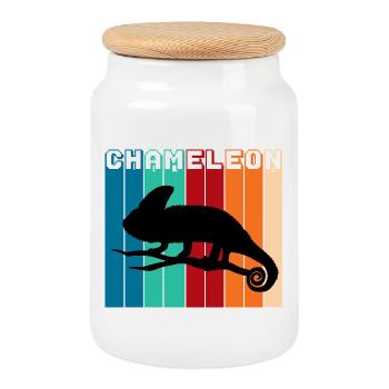 Retro Chameleon Silhouette Vintage Reptile Graphic - Keksdose mit Holzdeckel - Weiß - Vorne