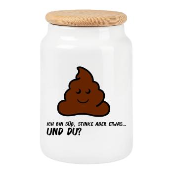 Freundliches Poo AA Comic Gesicht - Keksdose mit Holzdeckel - Weiß - Vorne