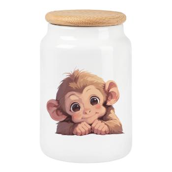 Macaque Macaque - Cookie Jar with Wooden Lid - white - Front