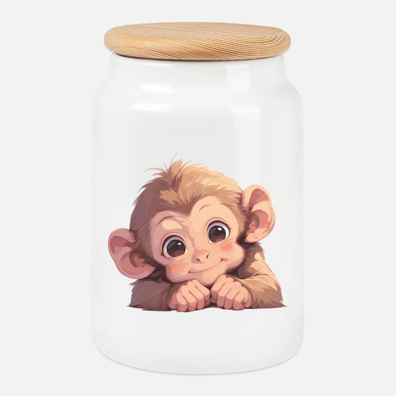 Macaque Macaque - Cookie Jar with Wooden Lid - white