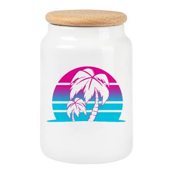 Miami Beach Palmen Neon - Keksdose mit Holzdeckel - Weiß - Vorne