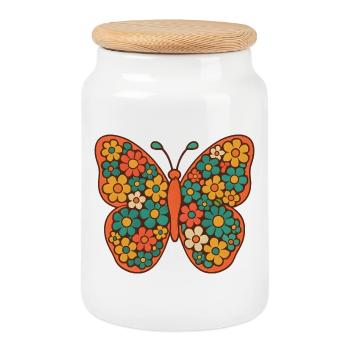 Art des papillons aux ailes de fleurs - Boîte à biscuits avec couvercle en bois - blanc - Devant